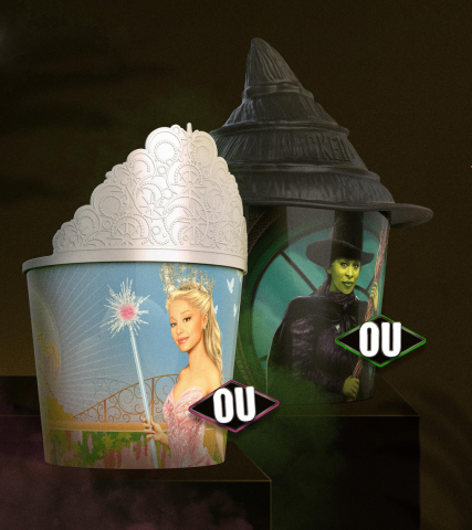 Cinemark lança combo exclusivo de ‘Wicked’ com baldes colecionáveis de Elphaba e Glinda